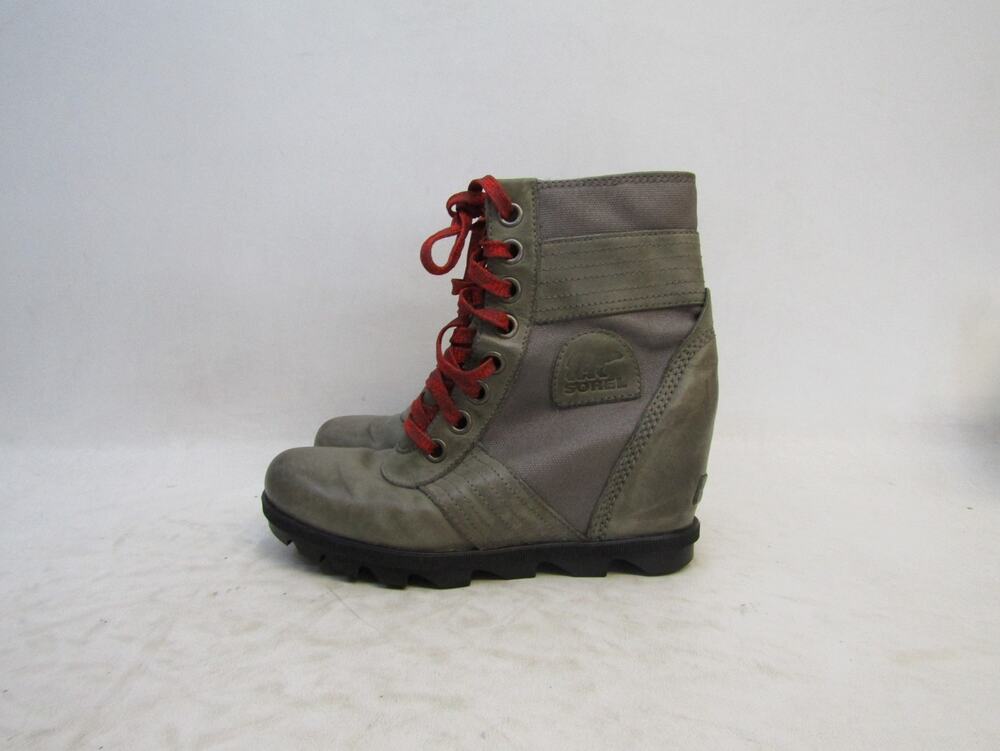 Sorel Womens Sz 7.5 Brown Leather Lace Up Wedge Comfort Ankle Fashion Boots